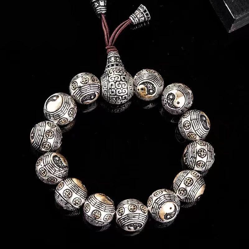 Tai Chi Bagua Men s Retro Thai Silver Bracelet - Buddhist Beads & Wenwan Accessories