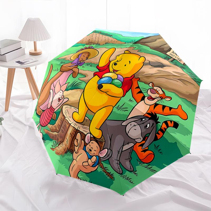 1pc Happy Color Winnie the Pooh Family Outdoor Umbrella - Automatic Opening/Closing, Portable Folding Design, 8-Rib Iron Frame, Festival Gif