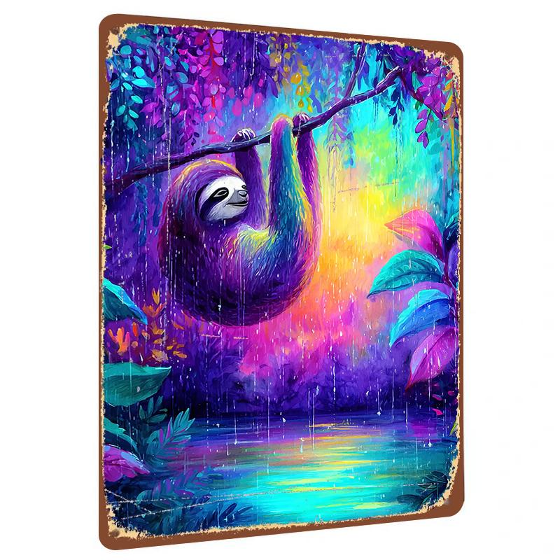 Colorful Sloth Rainforest Metal Wall Art Home Decor Living Room Bedroom Hanging Painting