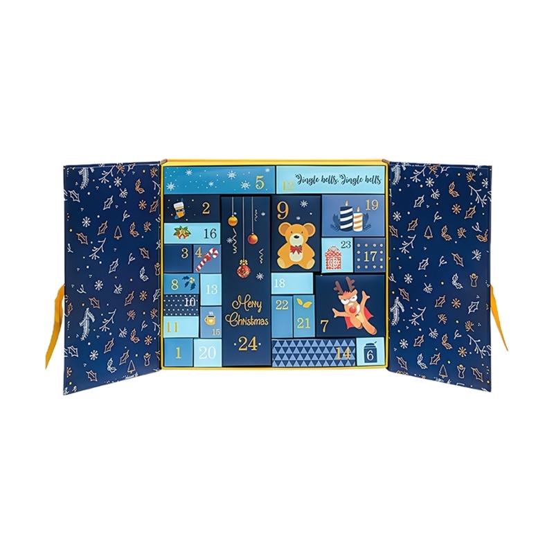 

Рождественский календарь обратного отсчета 24 многоразовые коробки для праздничного украшения, хранения конфет, настраиваемая фестивальная экспозиция синий