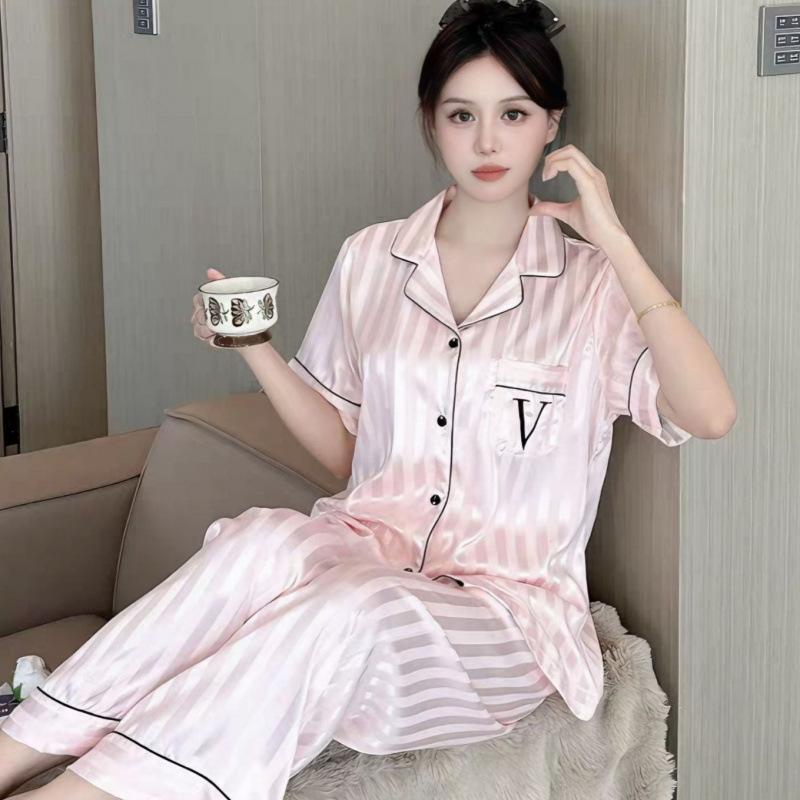 1011 new sweet new pajamas women's ice silk water light silk thin short-sleeved trousers women's high-end loungewear