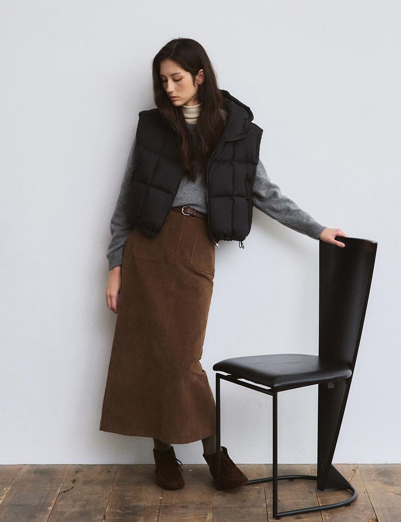 THEELO H-Line Corduroy Skirt (Brown)