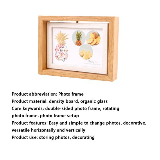 Rotating Picture Frame with Glass Cover Replaceable Exquisite Rustic Vertical/Horizontal Desktop Display Nordic Style Double Sided Photo Frame