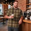 Men's Big Size Polo Shirt Short Sleeve Breathable Golf Shirt Casual Workwear Collared Button Up Shirt with Checkered Print