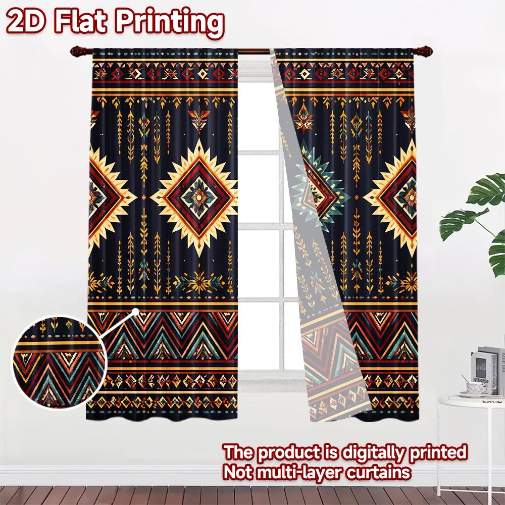 2D flat printing 2pcs Curtain Window Drapes Geometric Floral Motifs Digital Printed Polyester Drapes Festive Curtains Perfect