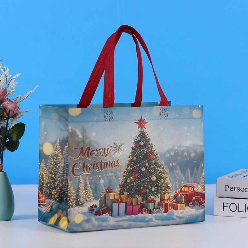 In Stock 3D Hot Stamping Non-woven Christmas Gift Tote Bag