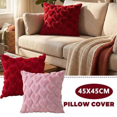 Valentine's Day Plush Pillow Cover ONLY Heart Pattern Pillow Cover Creative Holiday Plush Pillowcase for Living Room Bedroom NEW
