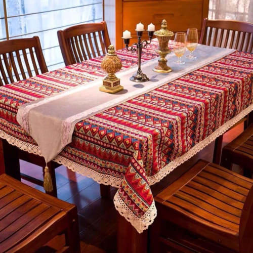 Ethnic Pattern Tablecloth for Rectangular, Square, Corner, and Round Tables. Waterproof, Cotton-linen, Comfortable To the Touch, Cute Lace, High-quali