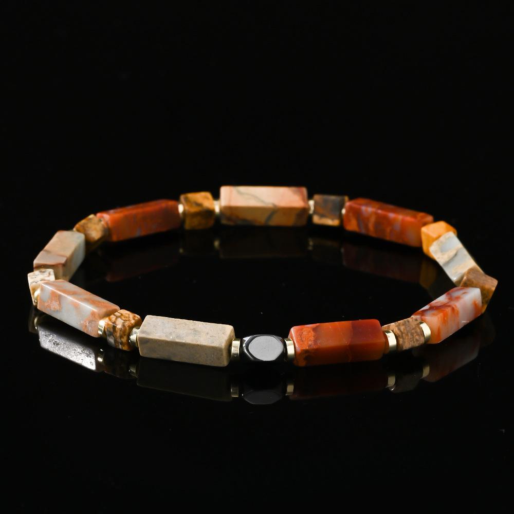 Vintage Bohemian Style Natural Stone Spacer Semi Precious Stone Men Women Bead Bracelet Agate Gift for Man/Boyfriend