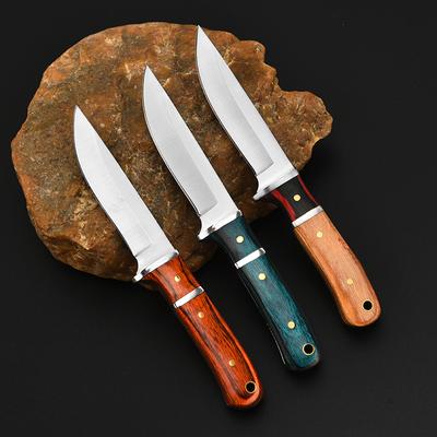 Stainless Steel Sharp Fixed Blade Knife Wooden Mongolian Meat Grilling Knife Camping Survival Barbecue Fruit Knife