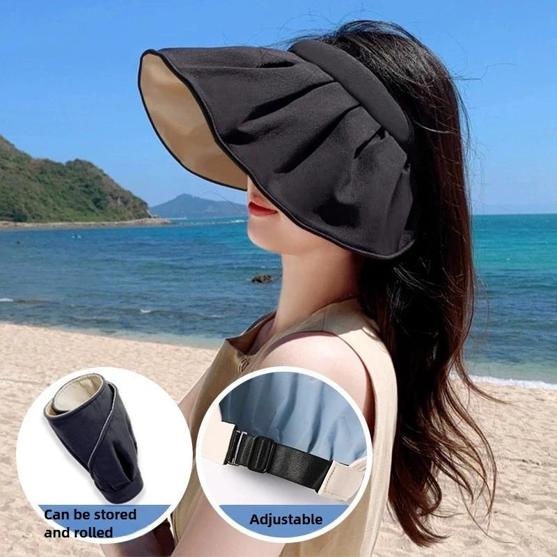2025 Summer Travel Sunshade Sunblock Hat Large Eaves Anti-UV Temperament All Empty Top Hat Tidal Sun Hat