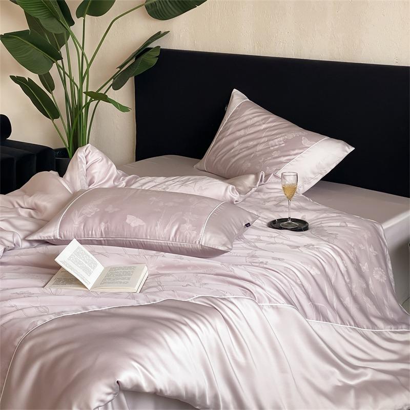 Light Luxury Lenzing Tencel Four-Piece Set, Summer Lyocell Jacquard Flower Quilt Cover, Ice Silk Nude Single Three-Piece Set