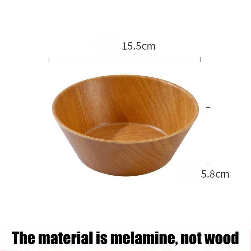 Durable Melamine Wood Grain Ramen Bowl Japanese Style Simulation Deepened Rice Bowl Large Capacity Salad Dish Kitchen Tableware