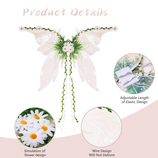 Butterfly Fairy Wings for Women Girls Woodland Elf Wings with Artificial Flowers Leaves And Vines Sparkling Angel Wings for Halloween Cosplay Costume