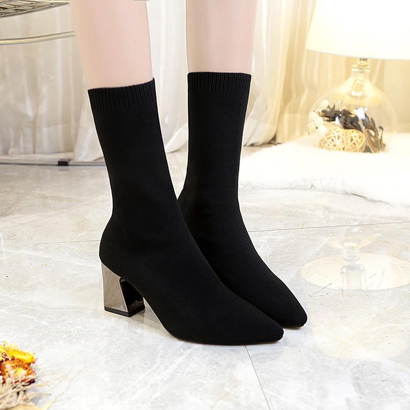 Knitted Short Boots, Women's Martin Elastic Boots, Knitted Socks Boots