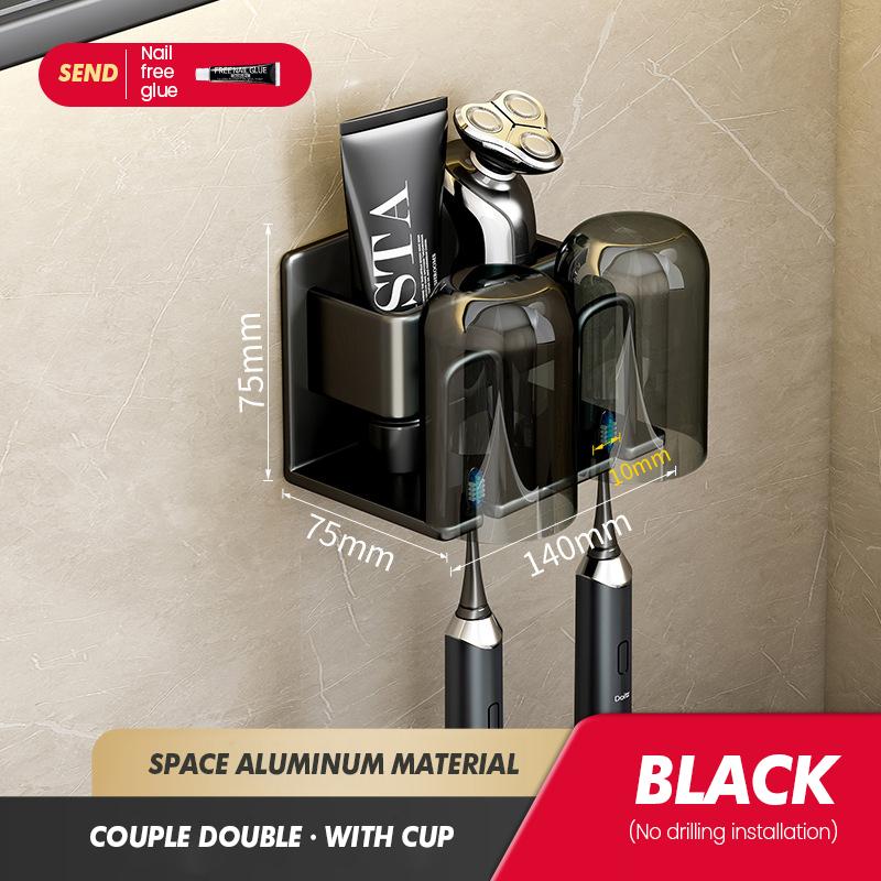 Toothbrush Storage Rack Bathroom Wall Mounted Non Perforated Iron Electric Toothbrush Storage Rack Cup Storage Set