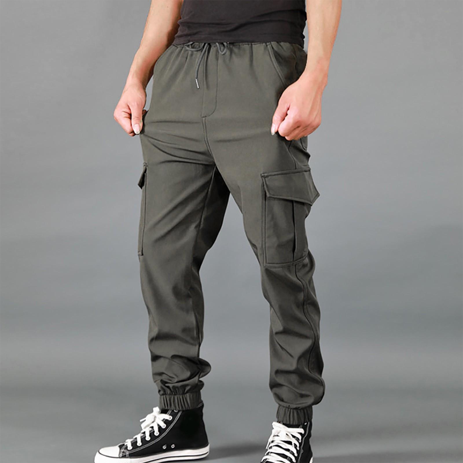 

Модные мужские повседневные брюки со средней талией и карманами на открытом воздухе L зелёный