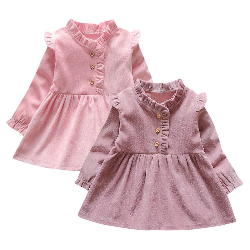 Buy Toddler Kid Baby Girl Long Sleeve Solid Party Princess Dress Tops