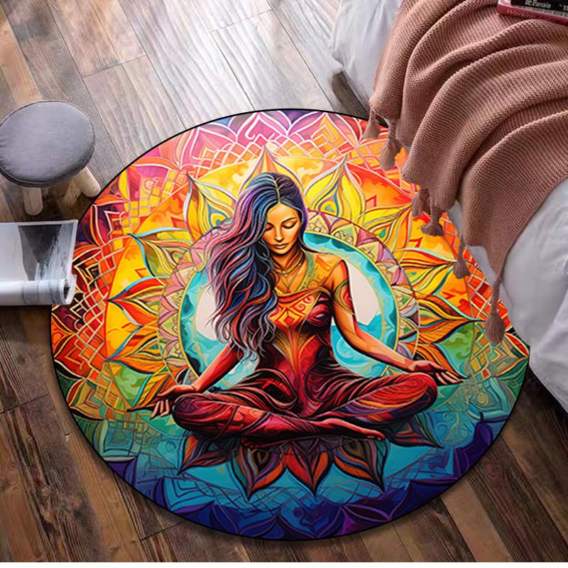 1Pc Lotus Meditation Circular Print Rug - home decoration Carpet For Living Room Bedroom Flooring Computer Chair Area Rug
