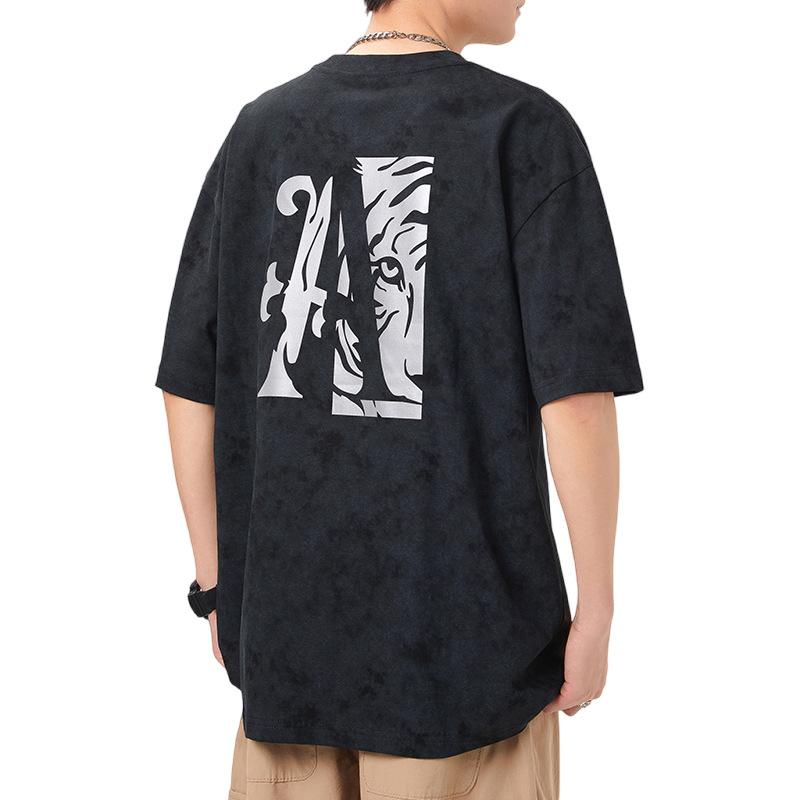 Summer New Knitted Loose Print Men's T-shirt Short Sleeve