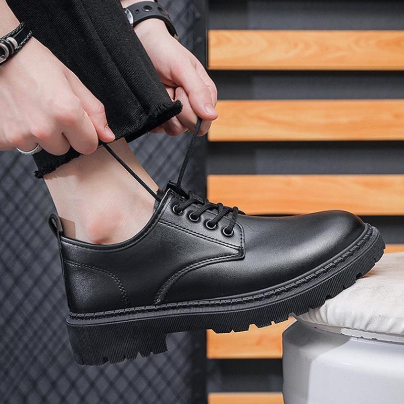 Men British Style Casual Shoes Office Height Increasing Thick Sole Single Shoe Youth Boy Student Back To School Uniform Shoes