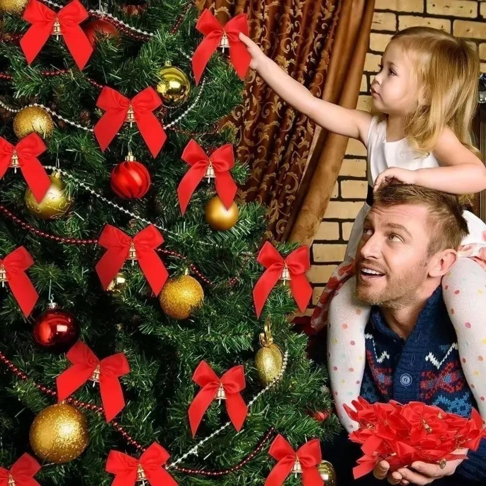 12pcs Flocking Christmas Bow Mini Christmas Decorations Red Xmas Tree Ornaments  Home Decoration