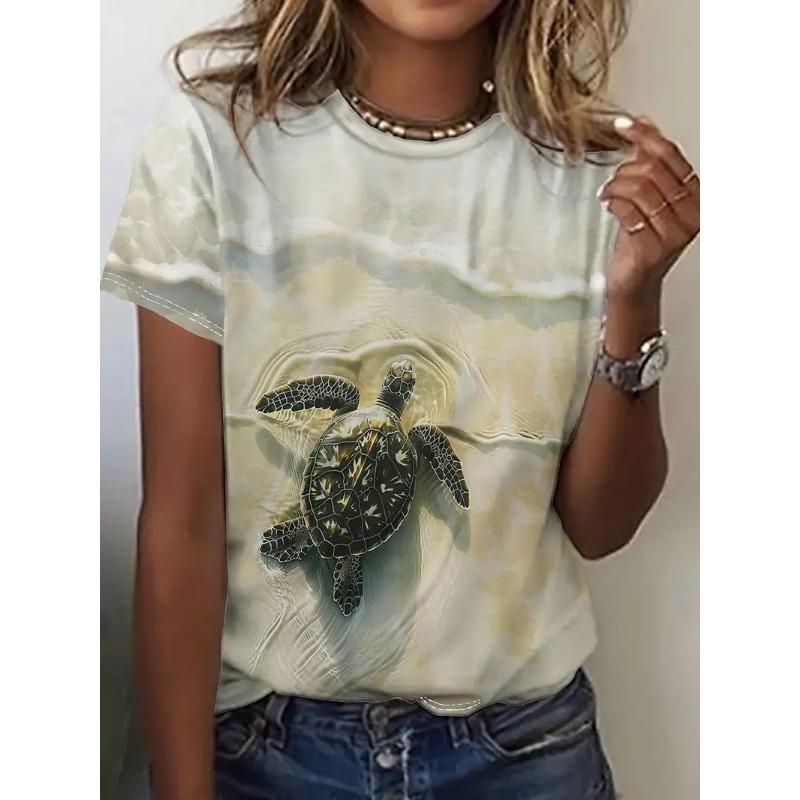 Funny Women's T-shirt Animal Graphic Print Summer Round Neck Short Sleeve Top Outdoor Casual T Shirts Female Oversized Clothing