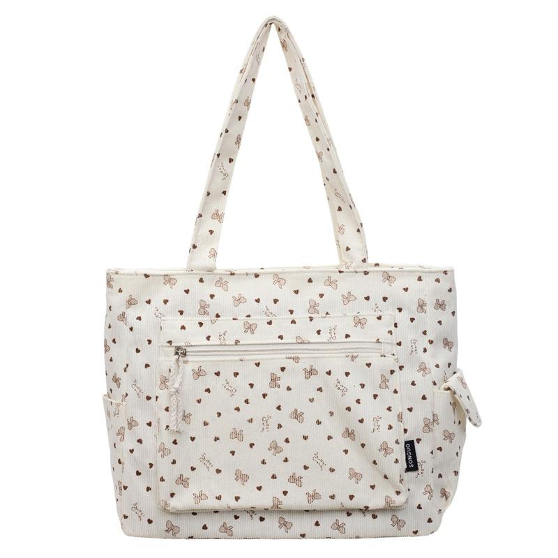 Large capacity corduroy bag women s 2025 new commuter tote bag ins college student class shoulder handbag