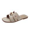 Spot Flat-bottomed Slippers Women's Outer Wear Summer 2025 New One-word Open-toe Lock Cool Slippers Women's Foreign Trade