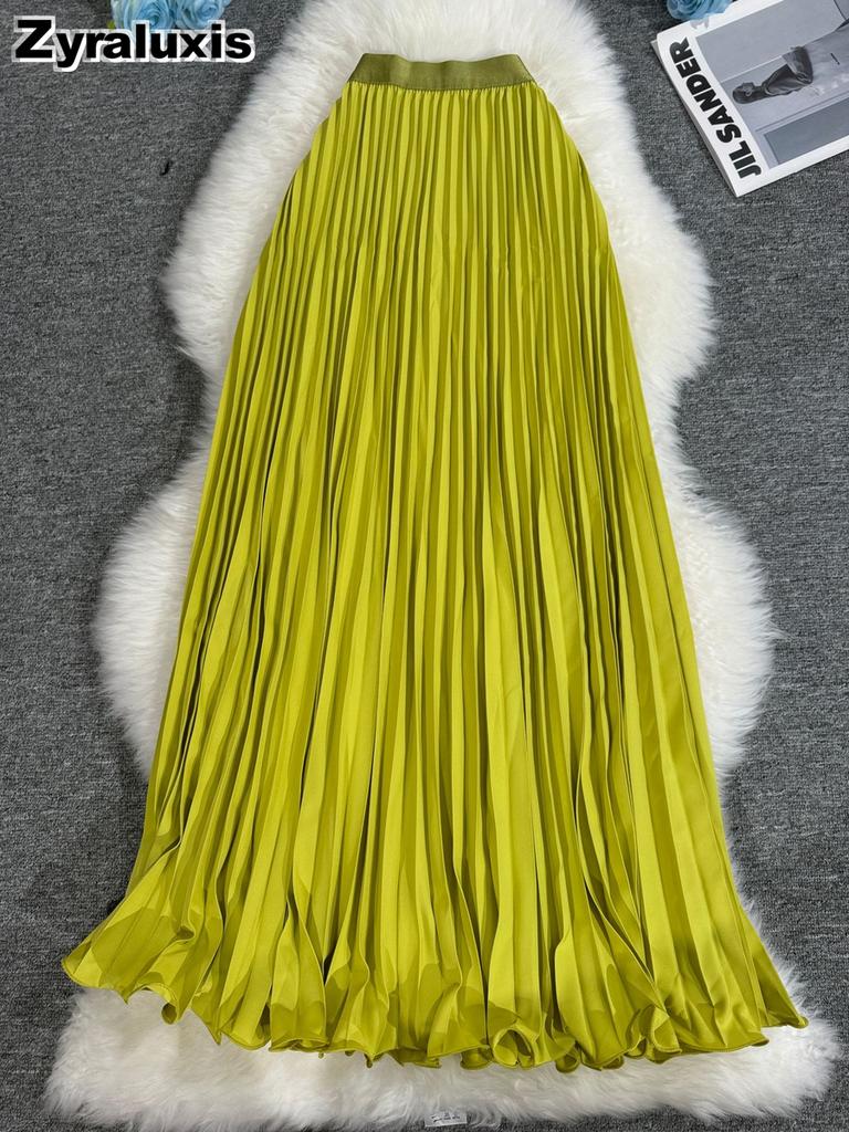 Wavy Edge Pleated Skirt High Waist Slimming Office Wear Versatile Long Dress for Women