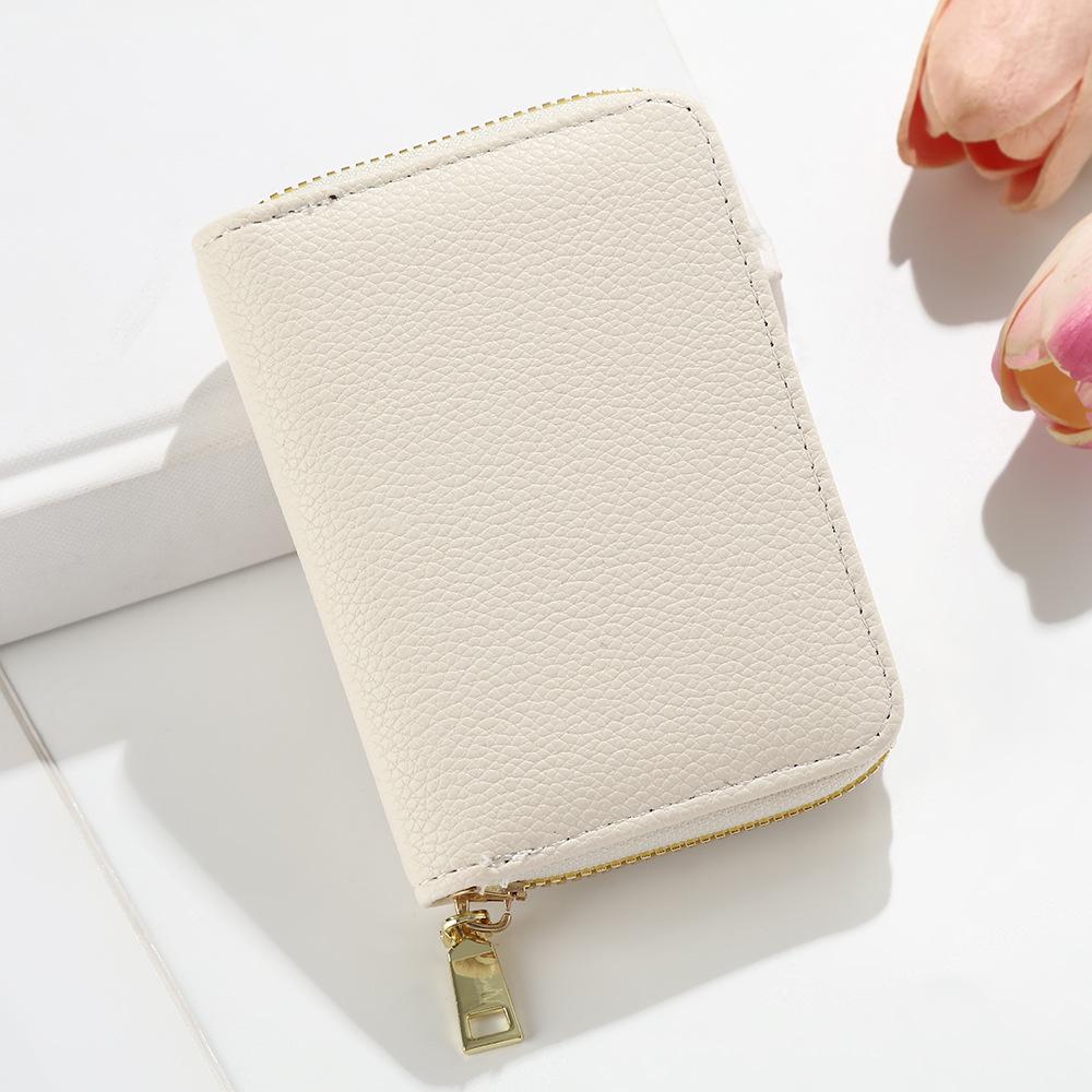 Women's Solid Color Accordion Card Holder - Lychee Pattern, Large Capacity, Multi-Card Slot, Simple Coin Purse Trend