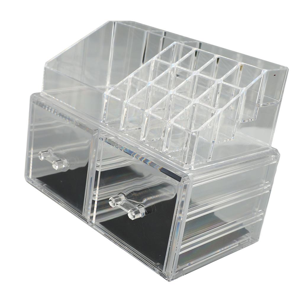 Clear Vanity Makeup Organizer Stackable Cosmetic Storage Display Case with 2pcs Drawers and Tray For Makeup Brushes