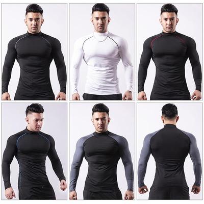 Men's Mock Neck Fitness T Shirt Long Sleeve Quick Dry Gym Fitness Training Tops