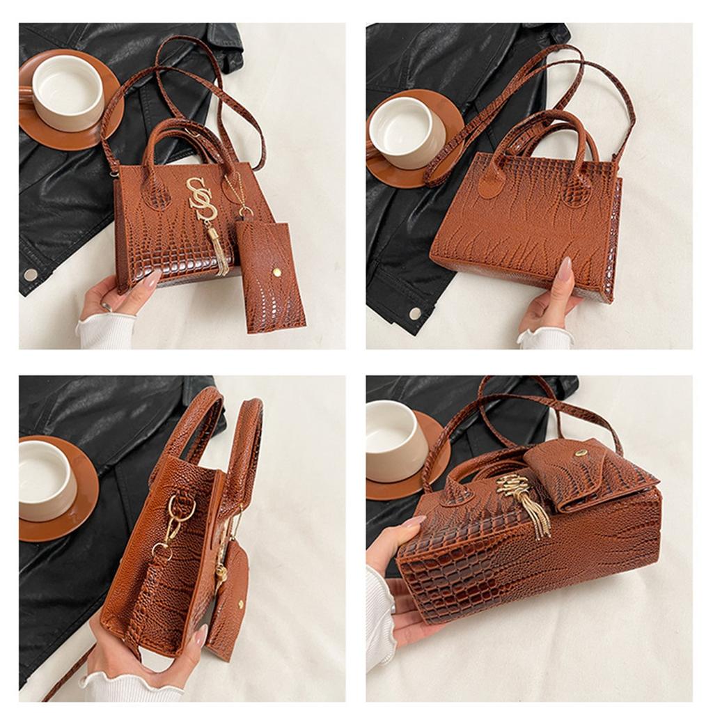 Fashion Solid Color Simple Crocodile Letters Tassel Casual Atmosphere Shoulder Handbag Bag For Women