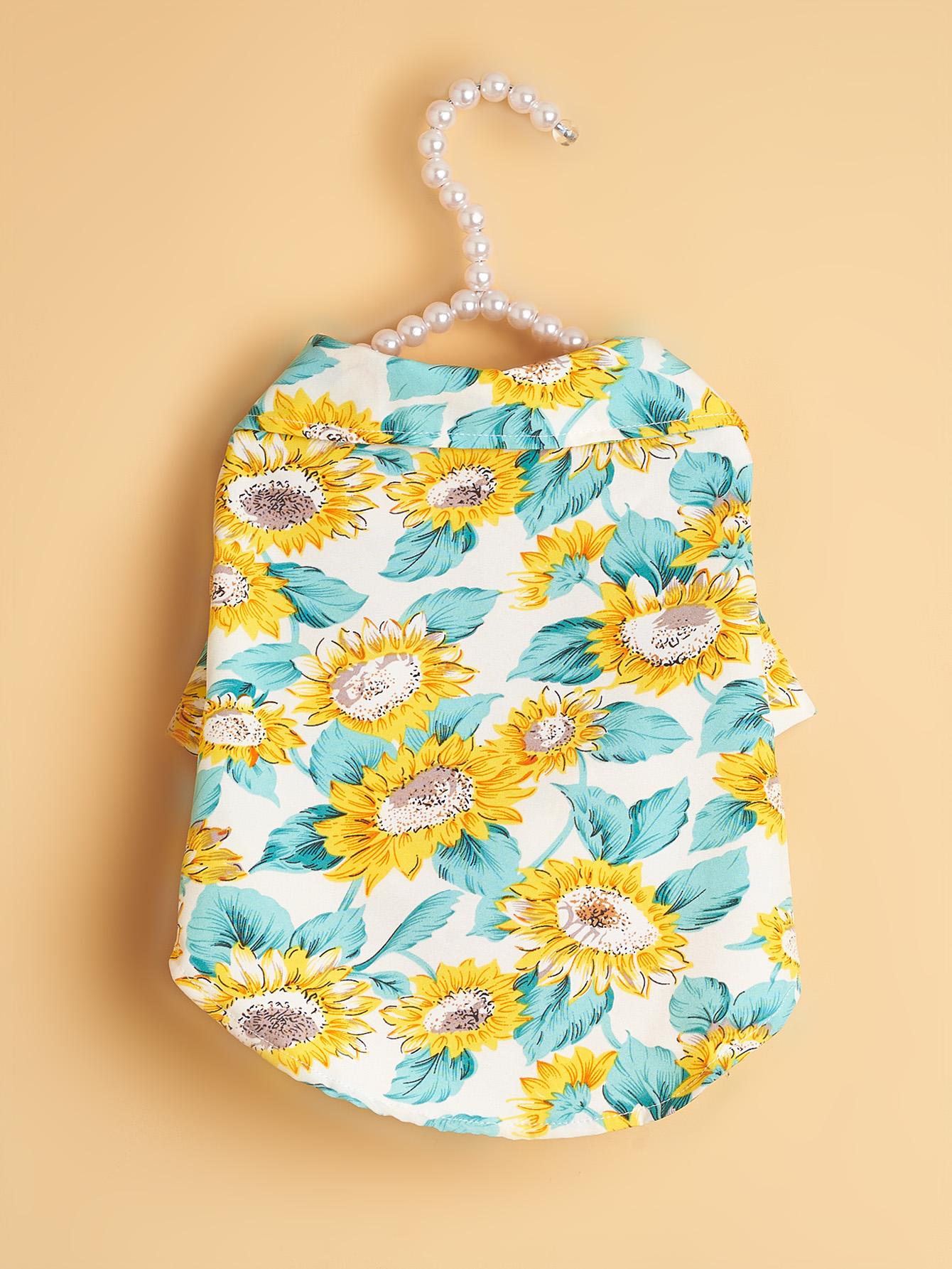 

Рубашка для маленьких собак с принтом подсолнуха, костюм для щенка, одежда для питомца, мягкая одежда премиум-класса для повседневной носки XS белый