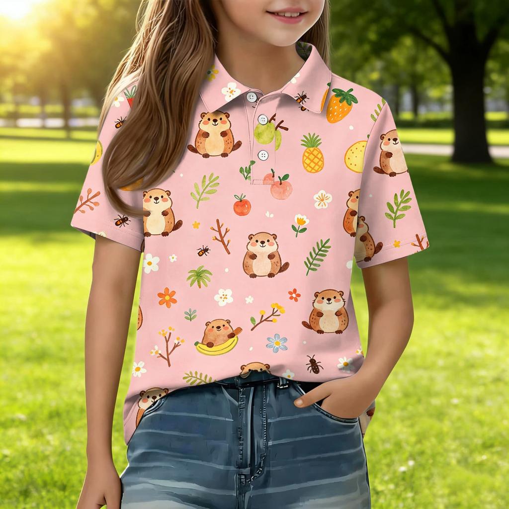 Kids Casual Short Sleeve Polo Shirt Animal Print T Shirt Lightweight Breathable Comfortable Daily Wear for Boys and Girls