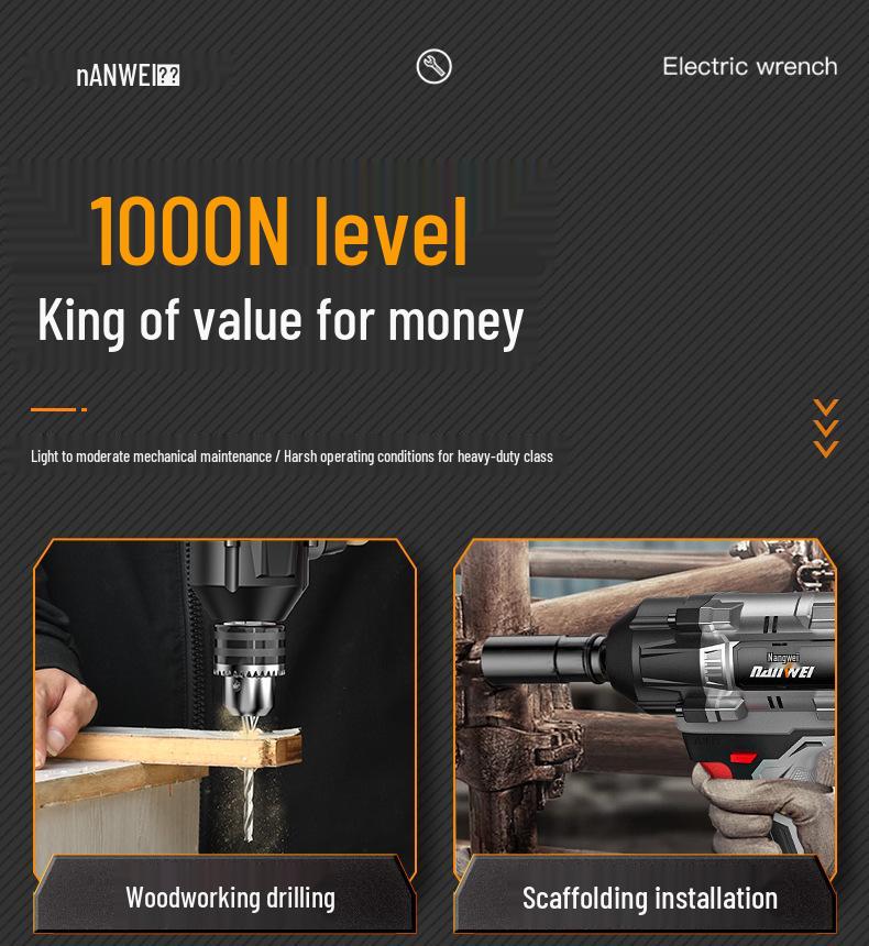 Nanwei 800N Heavy-Duty Electric Brushless Impact Wrench with Lithium Battery