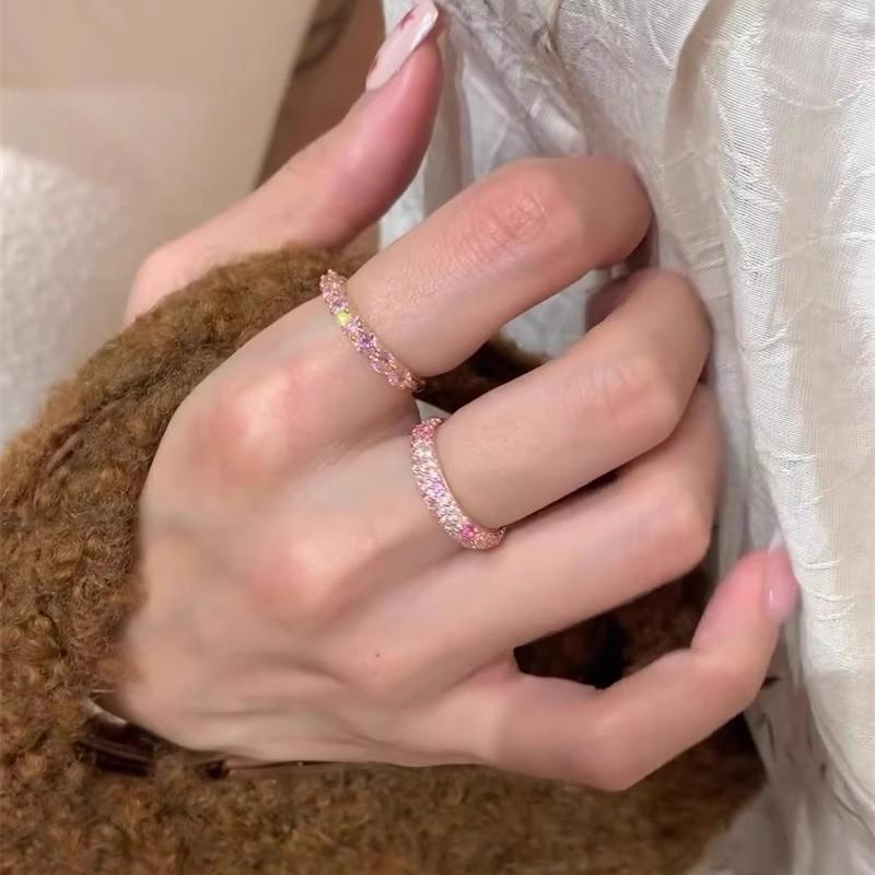 Pink Eyecatching Summer Full Row Crystal Ring With Unique Geometric Style Women For