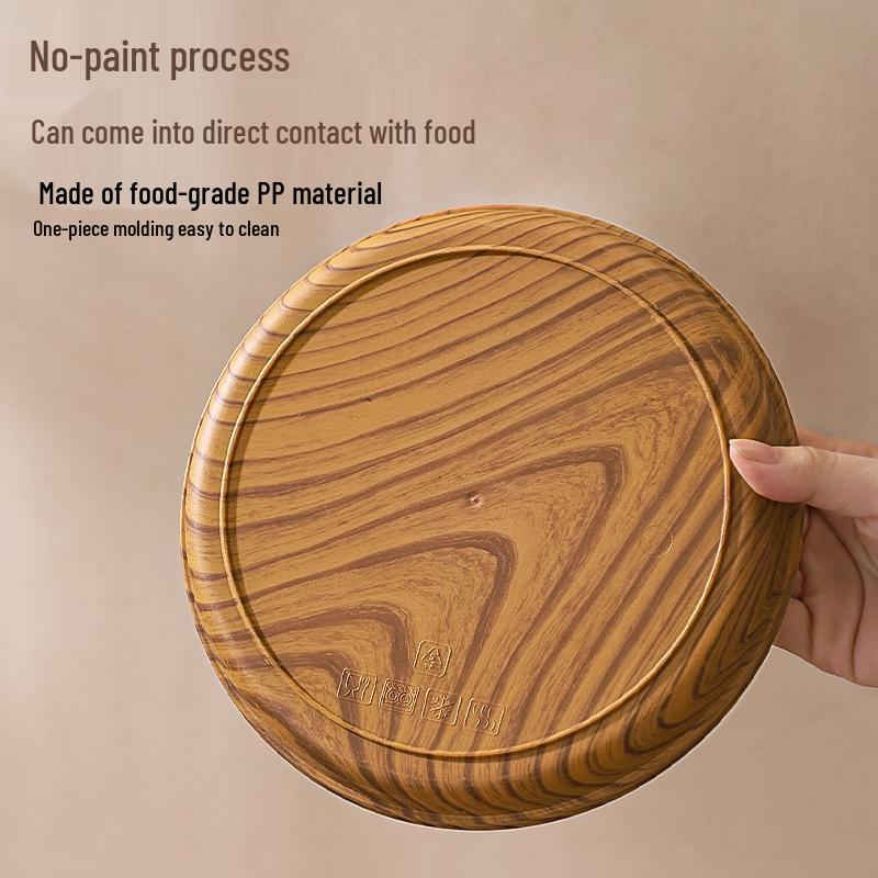 Cross-Border Wood Grain Food-Grade Anti-Slip Large Round Tray for Tea Cups, Home & Commercial Serving & Fruit Display.