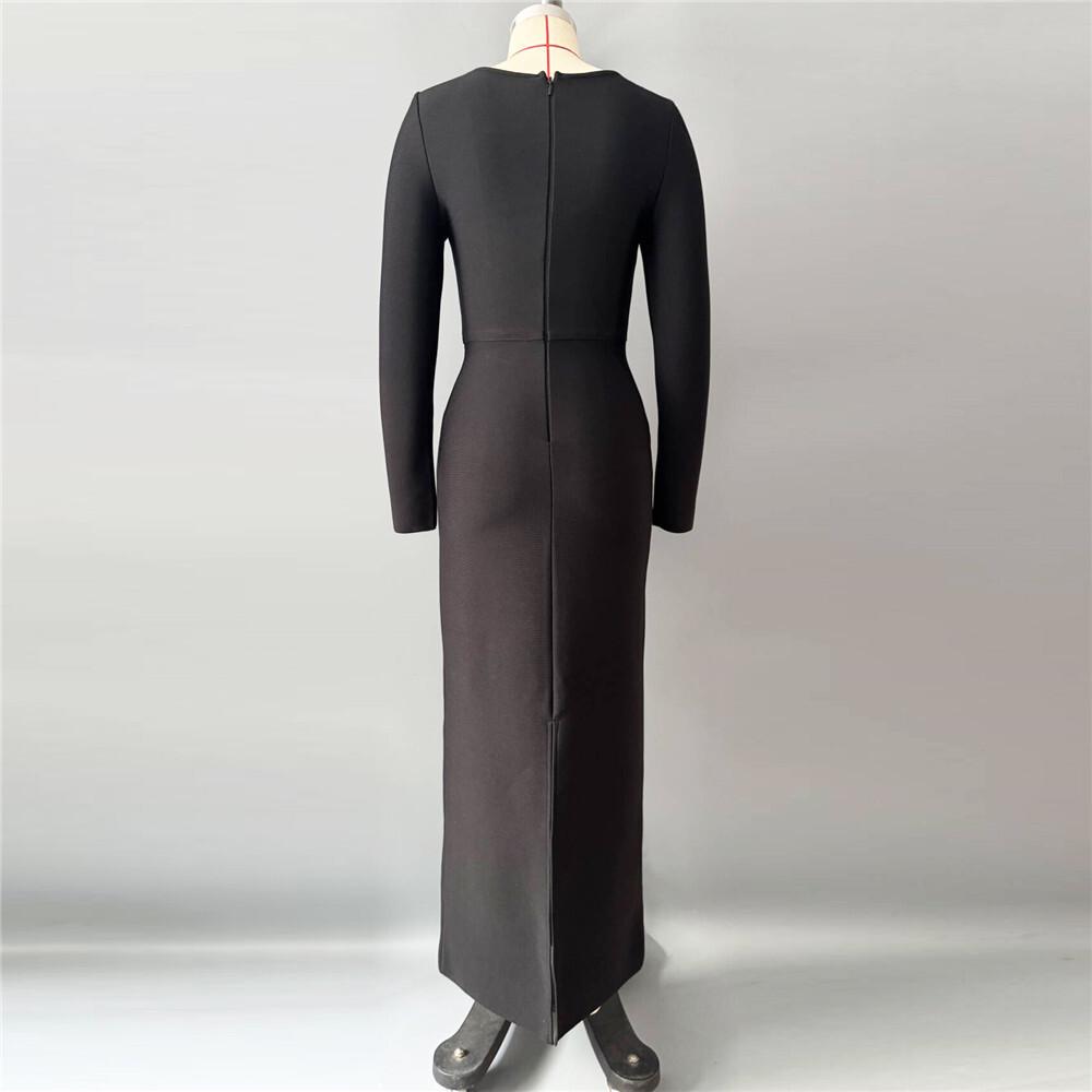 European Hand-Beaded Diamond Bodycon Long-Sleeve Banquet Bandage Dress
