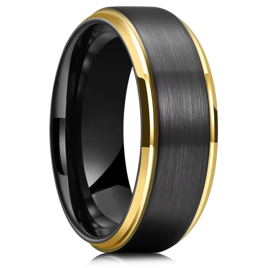 8mm Schwarz Gebürstete Titanringe für Männer Frauen Blaue Kante Männer Edelstahlring Hochzeitsfeier Schmuck Geschenke