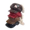 New Cute Plush Rabbit Ear Bow Plaid Octagonal Hat Children Versatile Spring and Summer Sunshade Travel Beret Tide