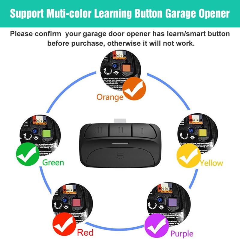 315-390MHz Garage Door Opener with Yellow/Red Learning Button, 893MAX Compatible