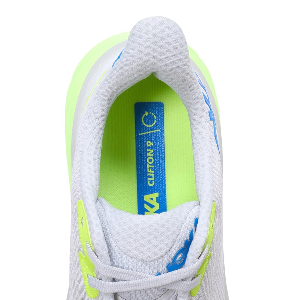 HOKA Clifton 9 Running Medium Gray with Flash Yellow Sneakers for Jogging and Walking Shoes, (1127895-STLC), (Medium Gray/Size 28.5/Men's)