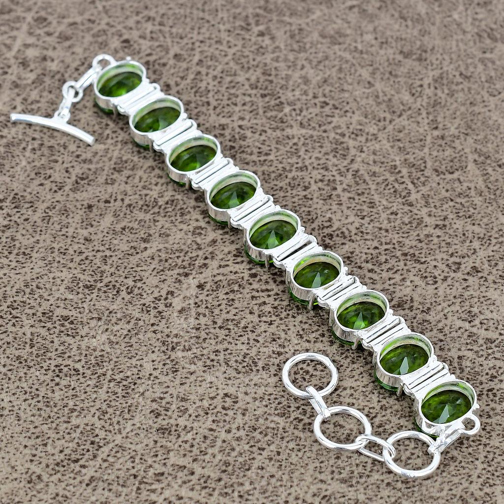 Peridot Gemstone Handmade 925 Sterling Silver Bracelet 7-8" KKG-142