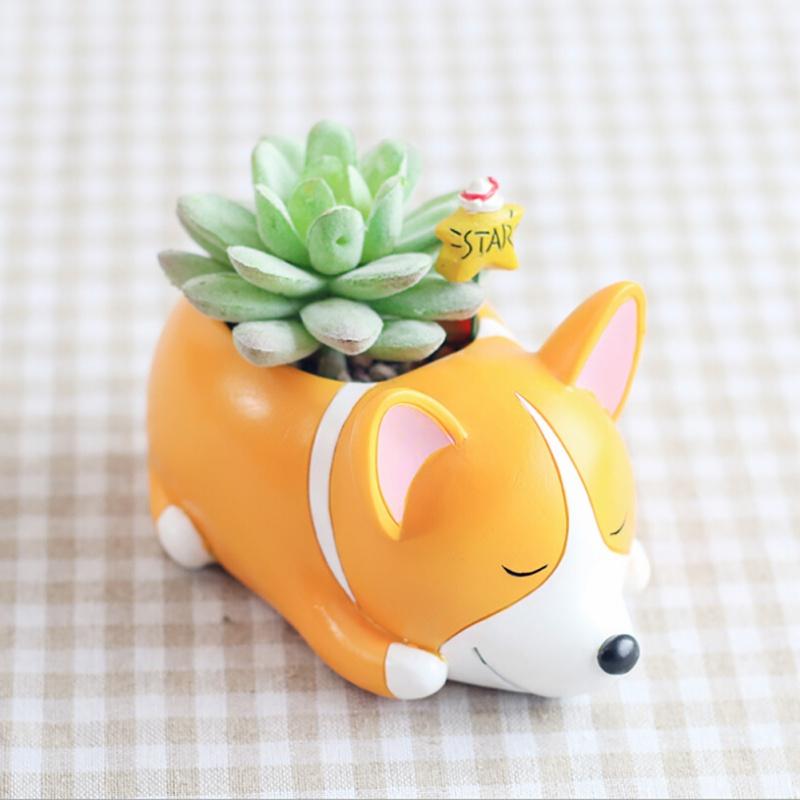 Cute Corgi Labrador Dog Resin Flowerpot Cartoon Animal Succulent Plant Pot Home Garden Planting Pot Planter Desktop Ornaments