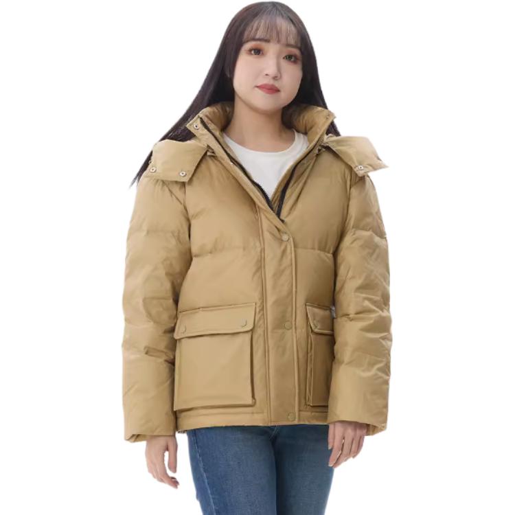 Levis Solid Color Removable Hooded Double-Breasted Down Jacket Women Outerwear Brown A8593-0000