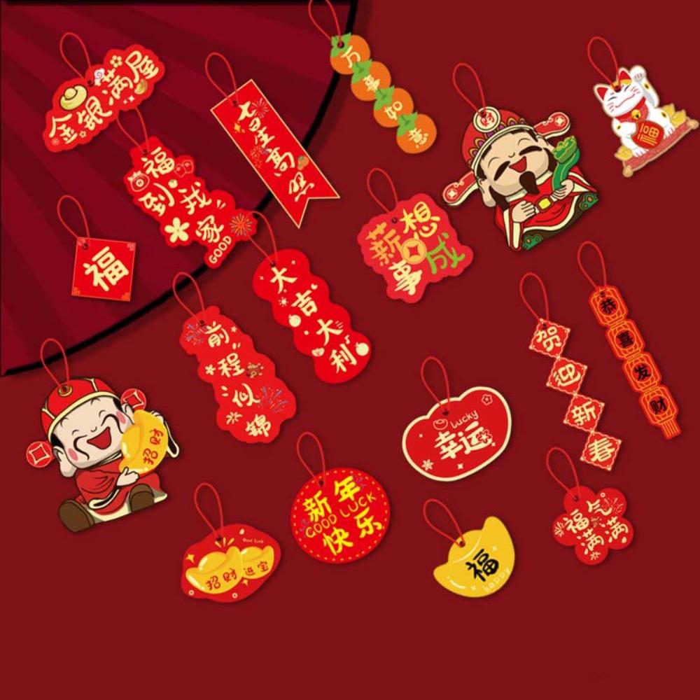 16/18pcs Blessing Words Chinese New Year Pendant Potted Plant Hanging Card  Chinatown