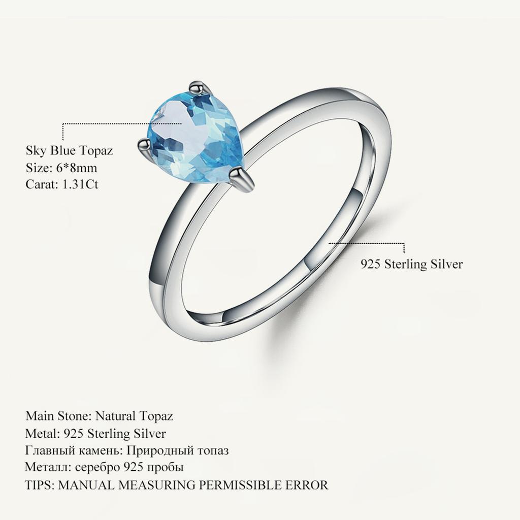 Bague En Argent Sterling 925 Avec Topaze Bleue Cabochon - Taille US 7.5, Fait Main, Cadeau Idéal