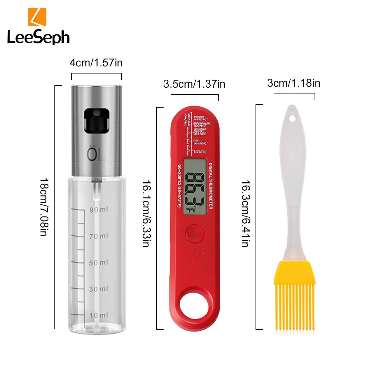

Leeseph Digital Read Meat Thermometer with Glass Oil Sprayer Bottle and Brush Set, for Kitchen, Cooking, Baking, BBQ, Grill
